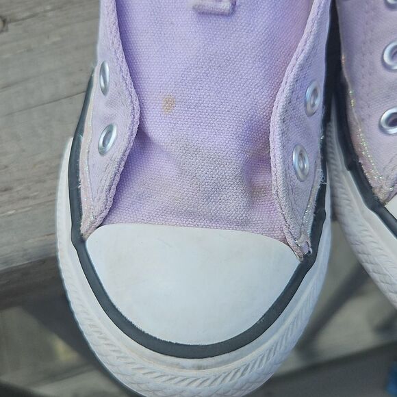 Converse Kids Purple Canvas Sneakers With Irridescent Trim Size 12 - Picture 3 of 11